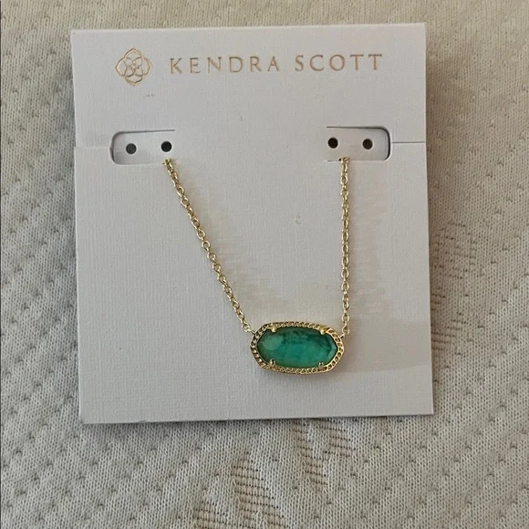 NWT Kendra Scott Gold Tone Necklace with Teal Colored Stone - Picture 2 of 11